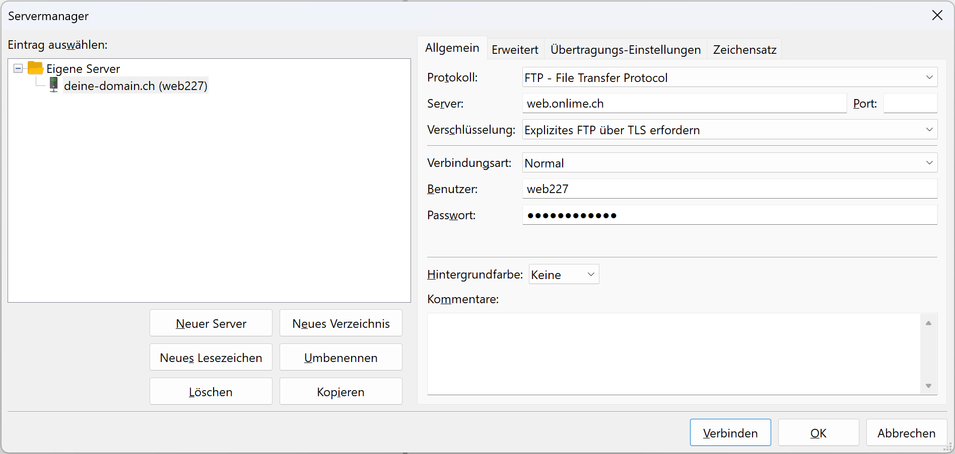 Webseite in den Servermanager kopieren