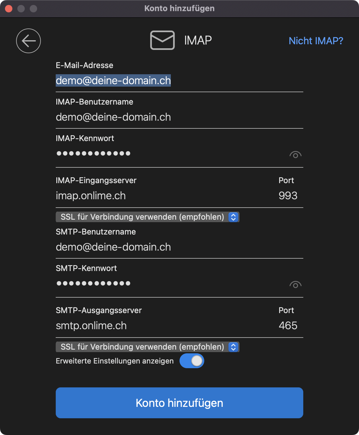 Einstellungen Server