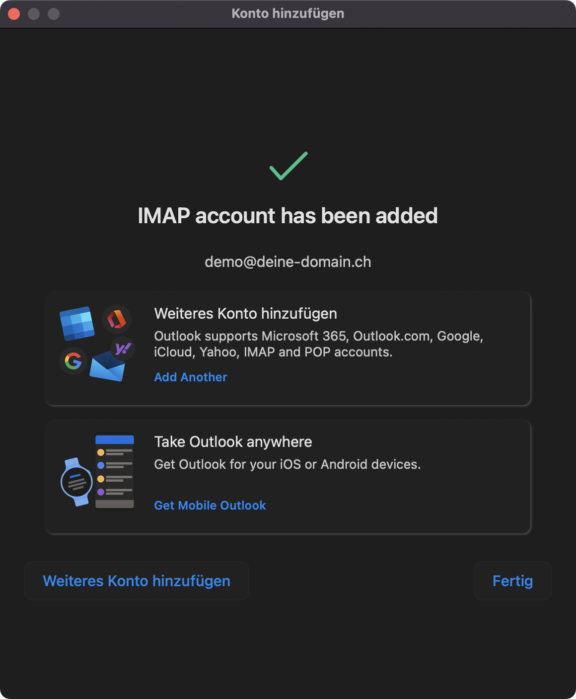 IMAP-Konto fertig eingerichtet
