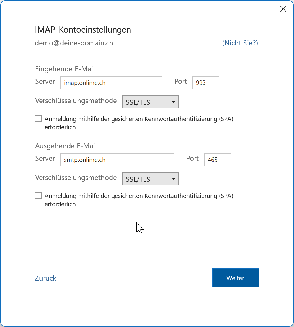 Einstellungen Server