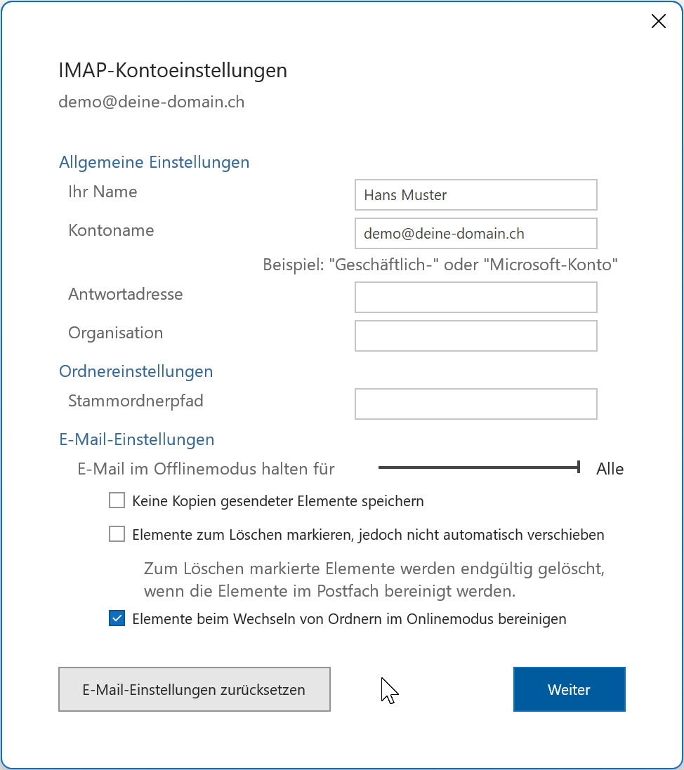 IMAP-Kontoeinstellungen